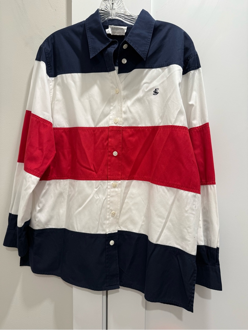 Escada Sport Blouse Sz M,Red, White & Blue Button Down ,Cotton Vintage, Cotton.